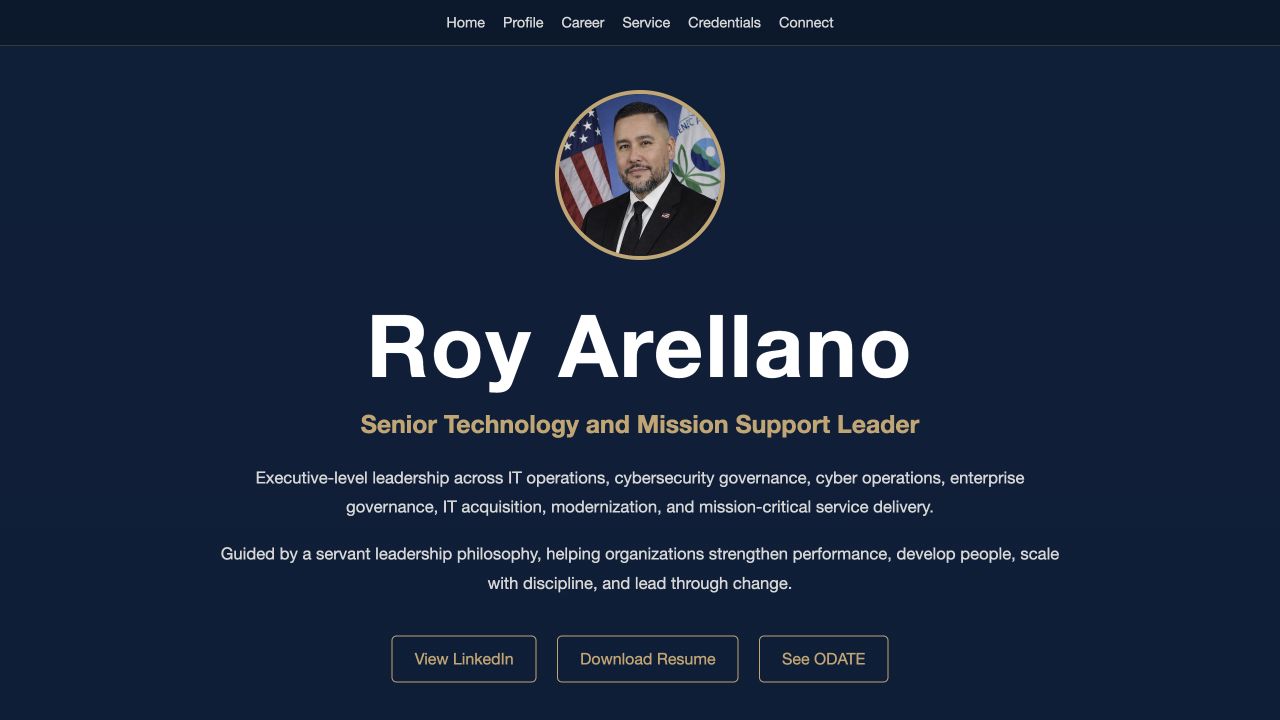 Roy Arellano professional website homepage preview