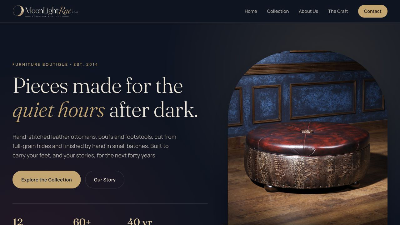 MoonLight Rae furniture boutique demonstration website homepage